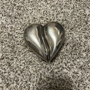 Silver Plated Split Heart Shaped Double Trinket Box Lined wooden shelf